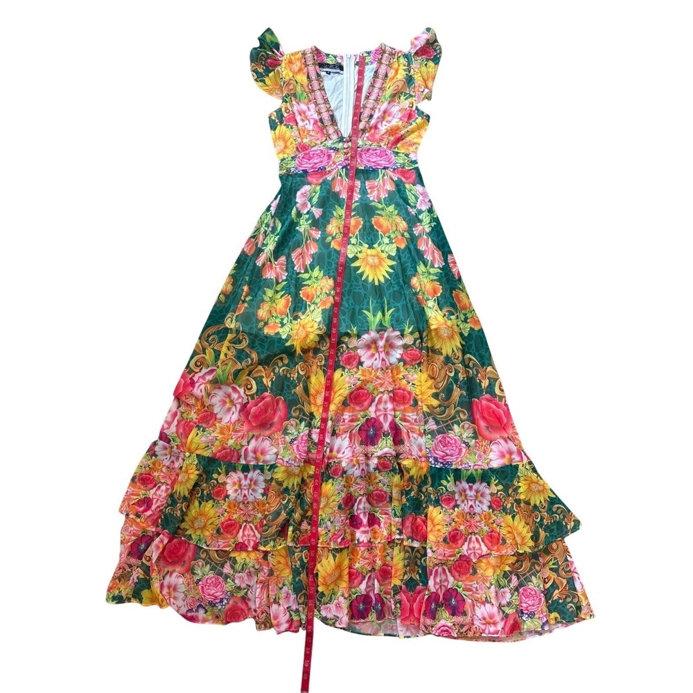 Floral V-Neck Maxi Dress in Teal and Pink - Women - Picture 7 of 7